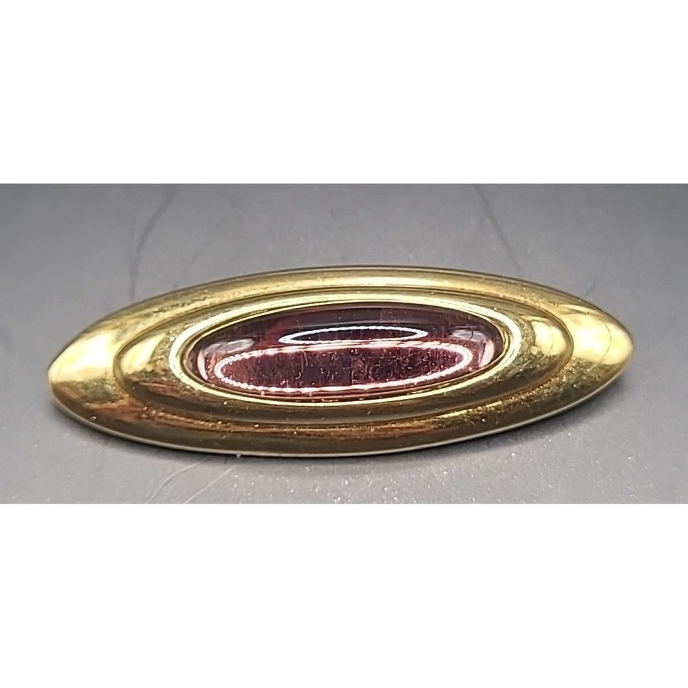 Vtg Trifari Rare Brooch Signed Gold Tone Purple Glass Cabochon Modernist